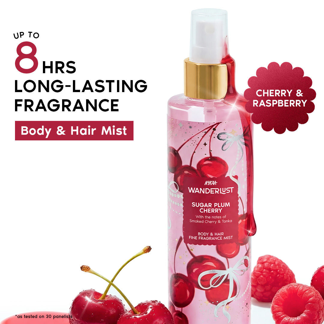 Sugar Plum Cherry Body & Hair Perfume Mist Long Lasting Fragrance (Raspberry, Rose)