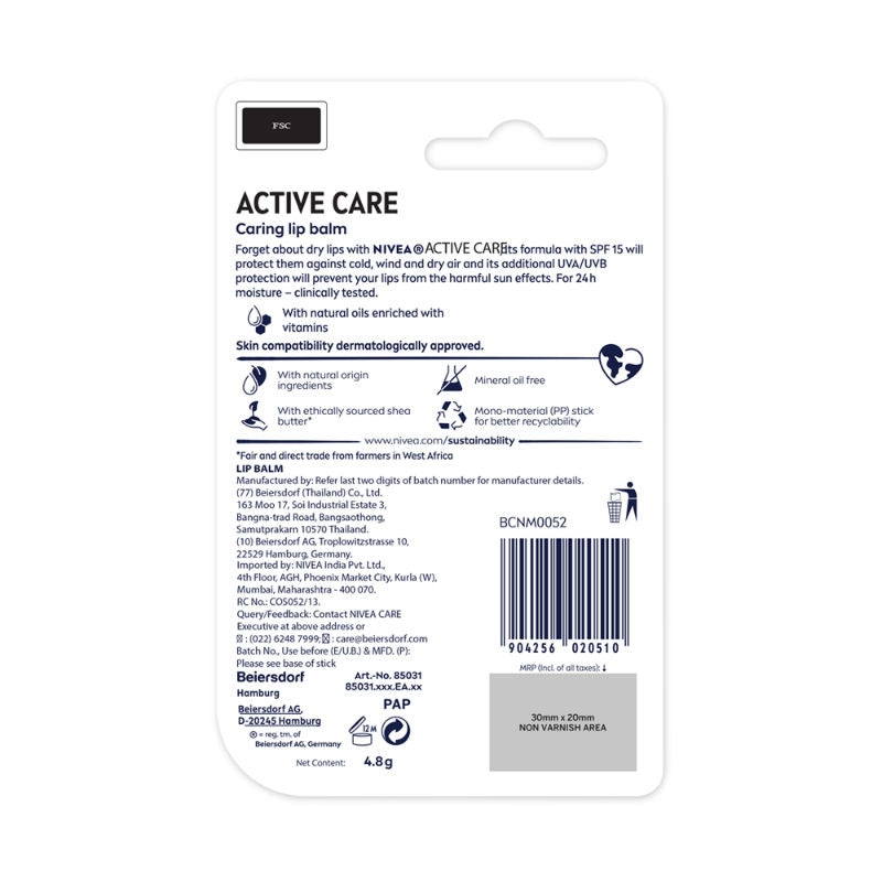 MEN Lip Balm - Active Care SPF 15 for 24h Moisture