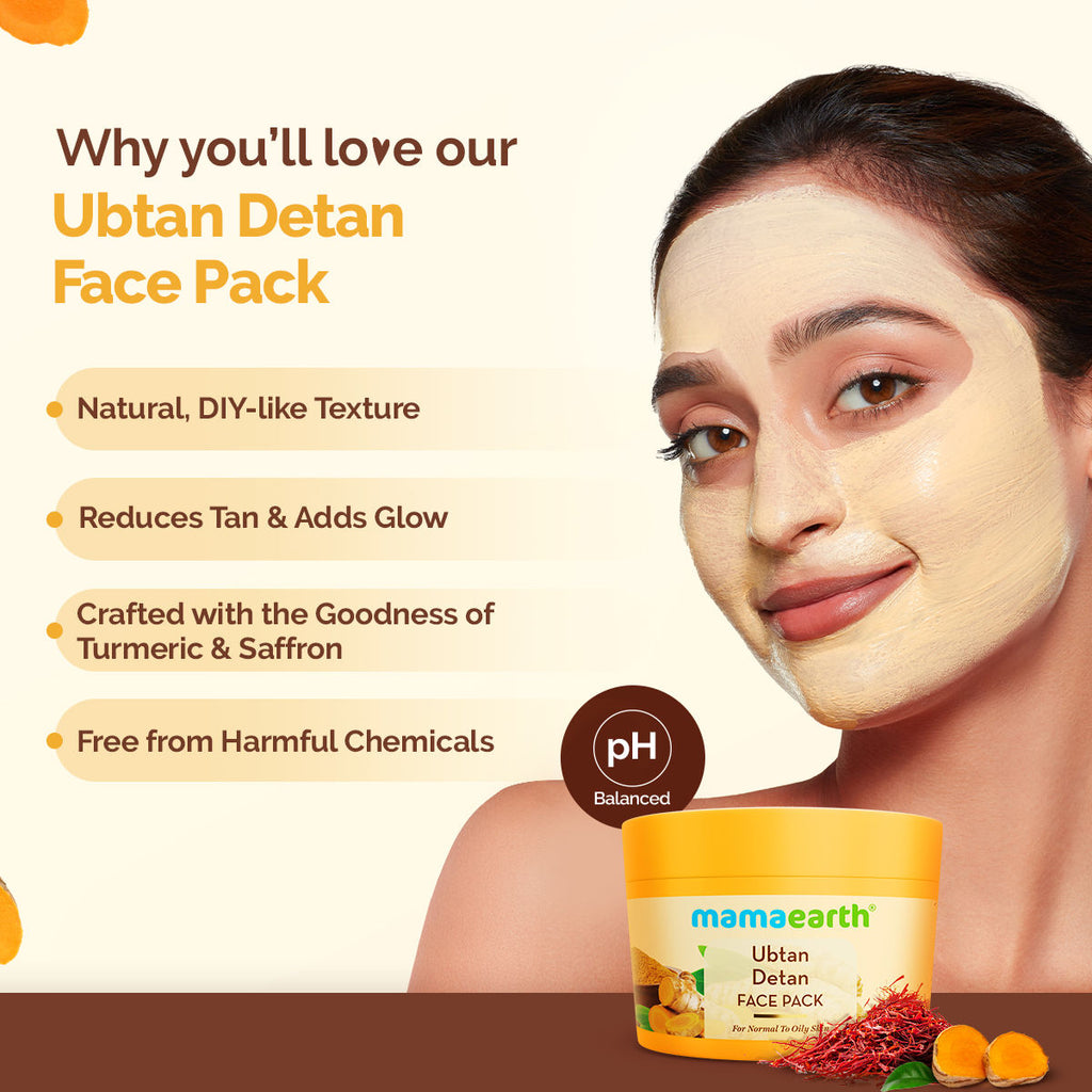 Ubtan Detan Face Pack Reduces Tan, Adds Glow, with Saffron & Turmeric for Radiant Skin