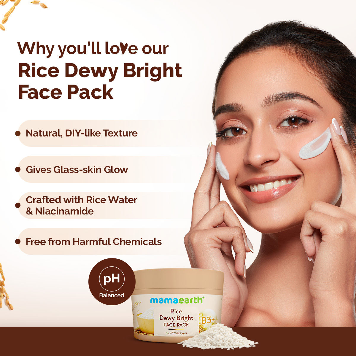 Rice Dewy Bright Face Pack Glass Skin Glow with Rice Water & Niacinamide