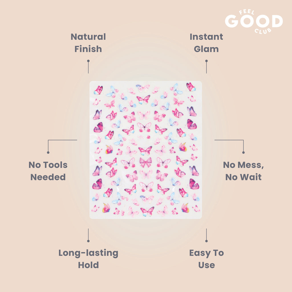 Butterfly Bliss Stickers For Quick Nail Art - Peel & Apply On Dry Nail Polish Enamel