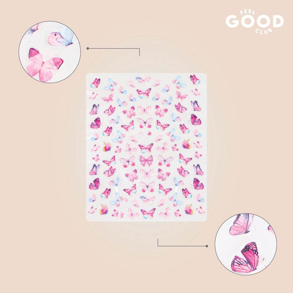 Butterfly Bliss Stickers For Quick Nail Art - Peel & Apply On Dry Nail Polish Enamel