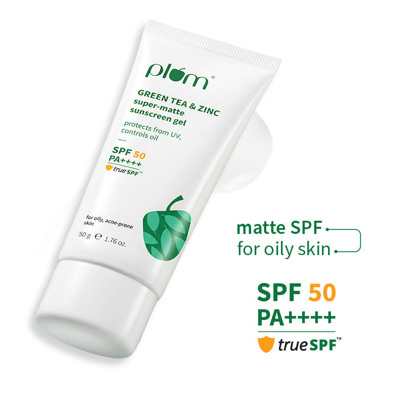 Green Tea & Zinc Super-Matte SPF 50 Sunscreen Gel For Oily, Combination Skin, No White Cast