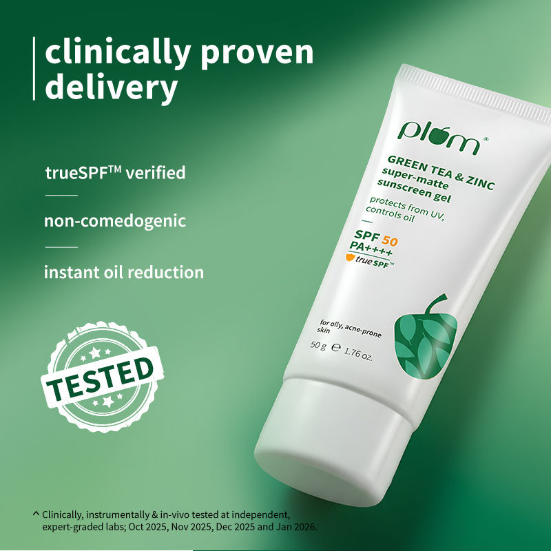 Green Tea & Zinc Super-Matte SPF 50 Sunscreen Gel For Oily, Combination Skin, No White Cast