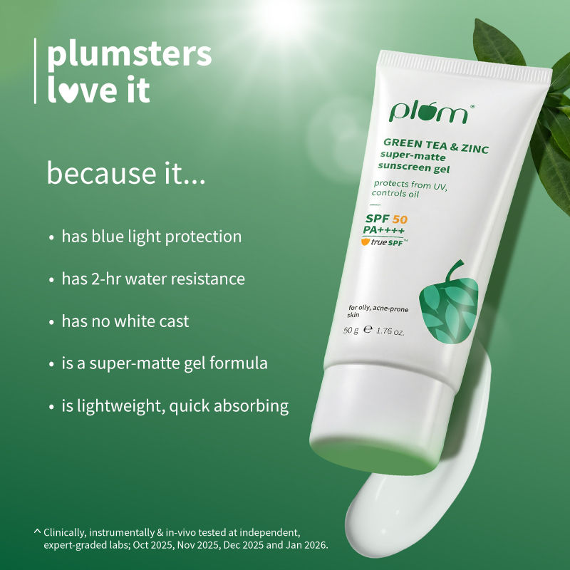 Green Tea & Zinc Super-Matte SPF 50 Sunscreen Gel For Oily, Combination Skin, No White Cast