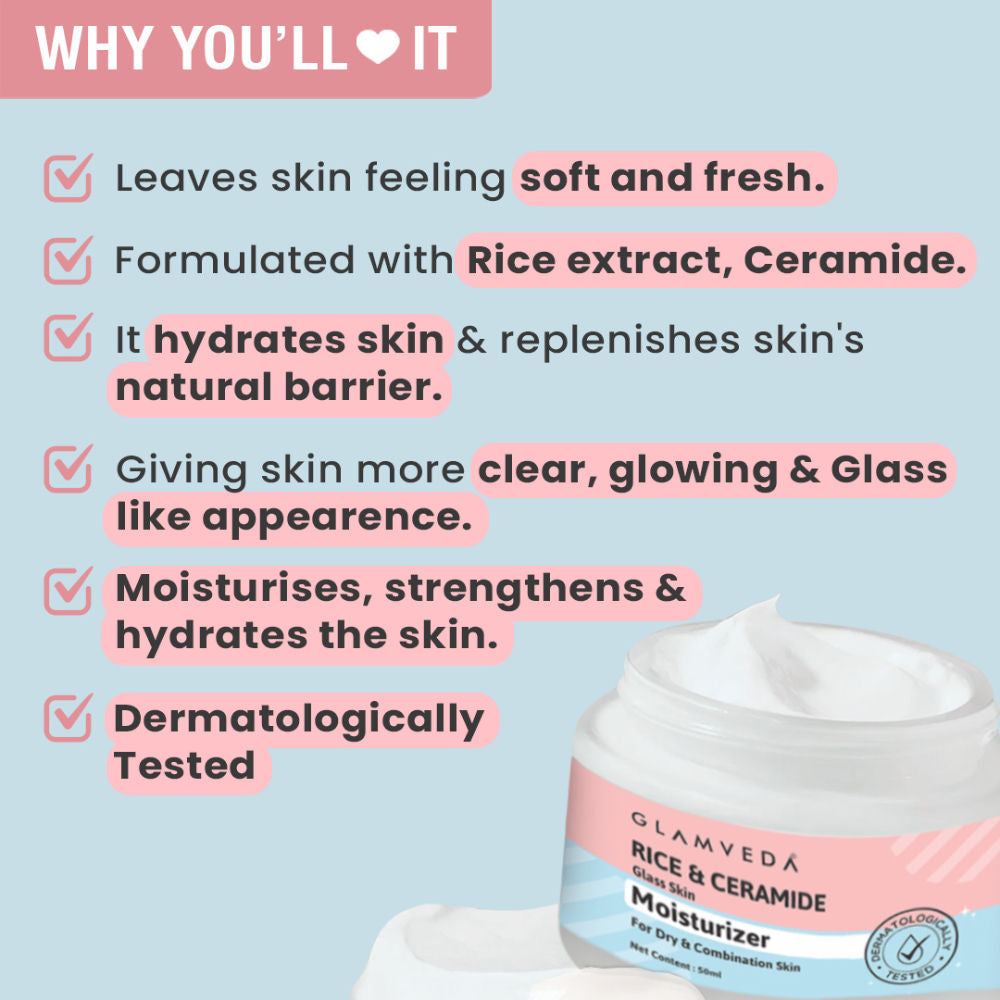 Korean Rice & Ceramide Lightweight Face Moisturizer Cream For Glass Skin