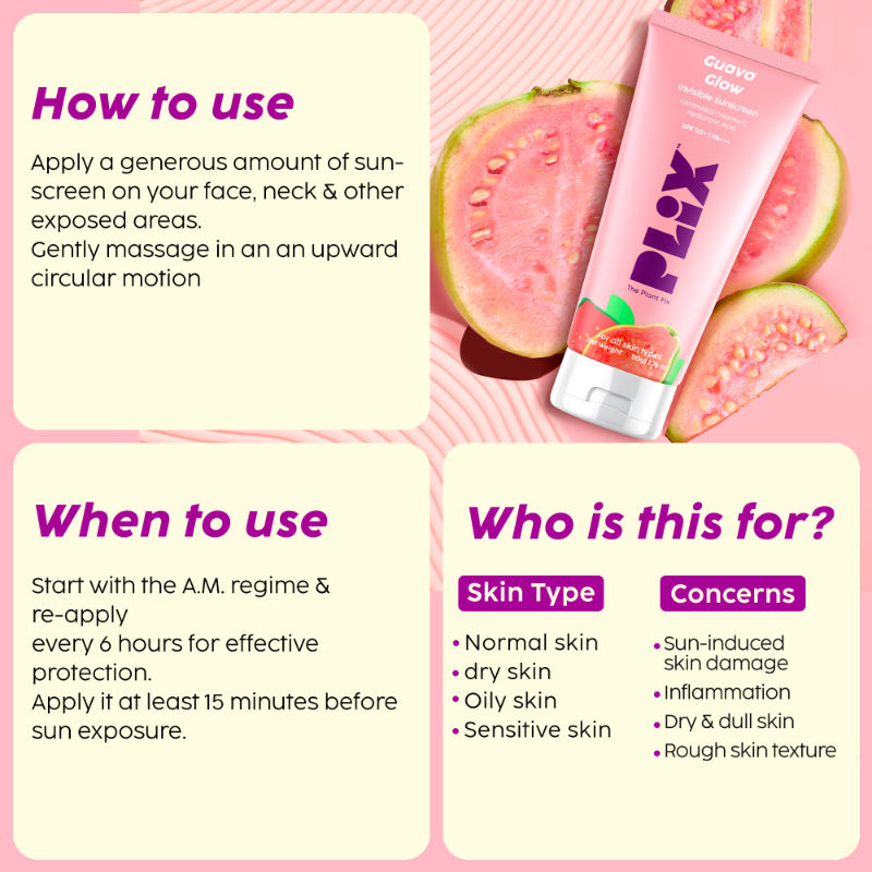 SPF 50+ Guava Glow Invisible Sunscreen Gel For UV A, UV B Protection with Ceramides and Vit C