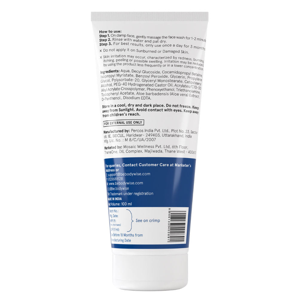 2.5% Benzoyl Peroxide Face Wash - For Preventing Acne & Deep Cleansing Pores