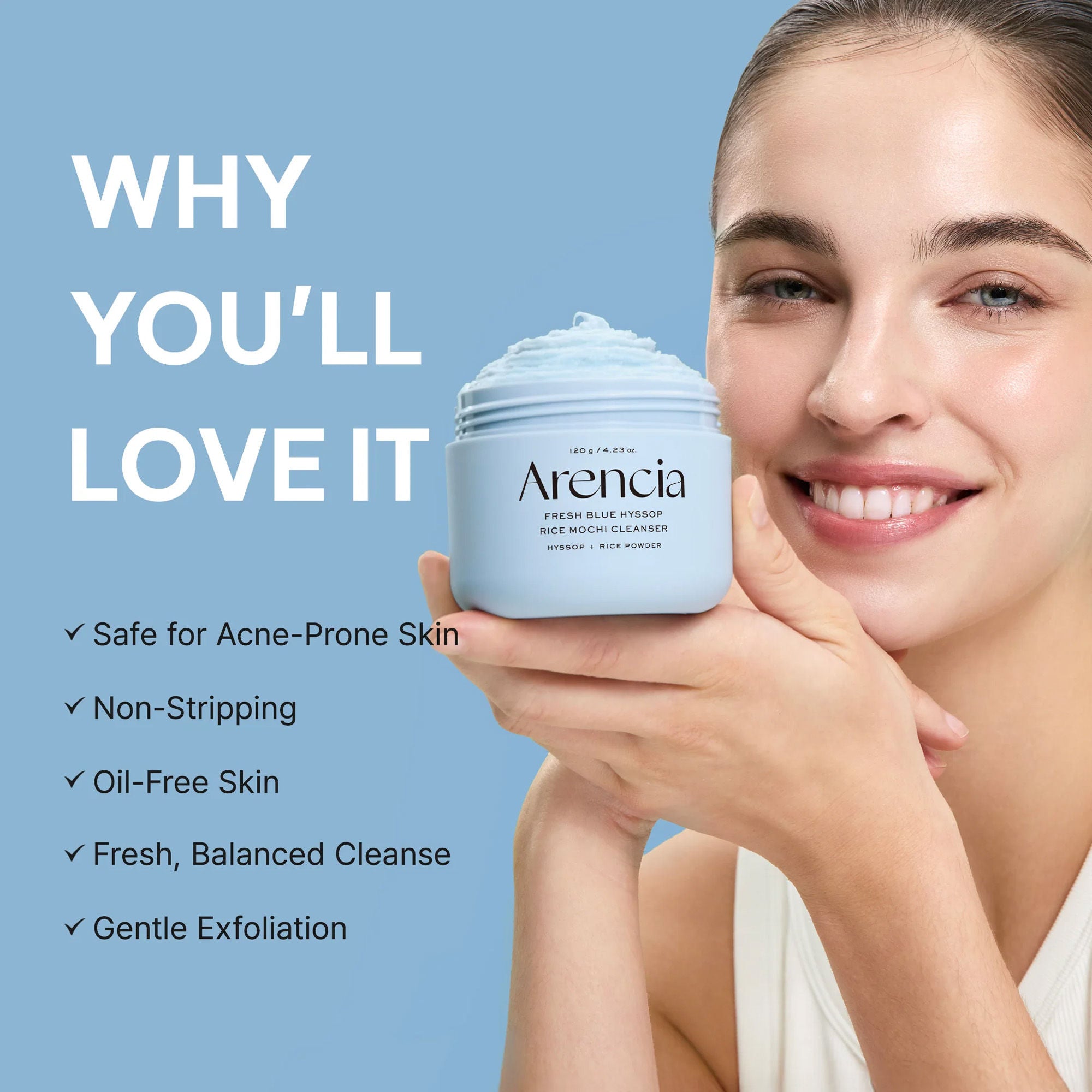 Fresh Blue Hyssop Rice Mochi Cleanser - Gentle Exfoliating Pore Care Korean Double Cleanser