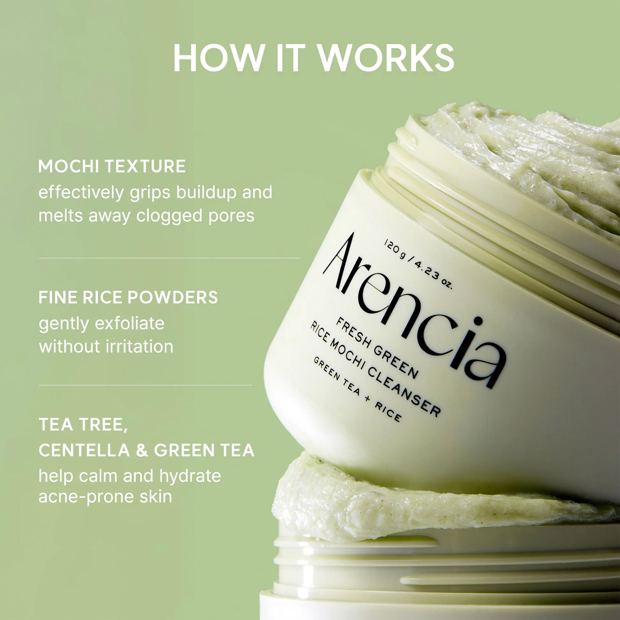 Fresh Green Rice Mochi Cleanser - Korean Cleanser, Mask & Makeup Remover, Reduces Blackheads
