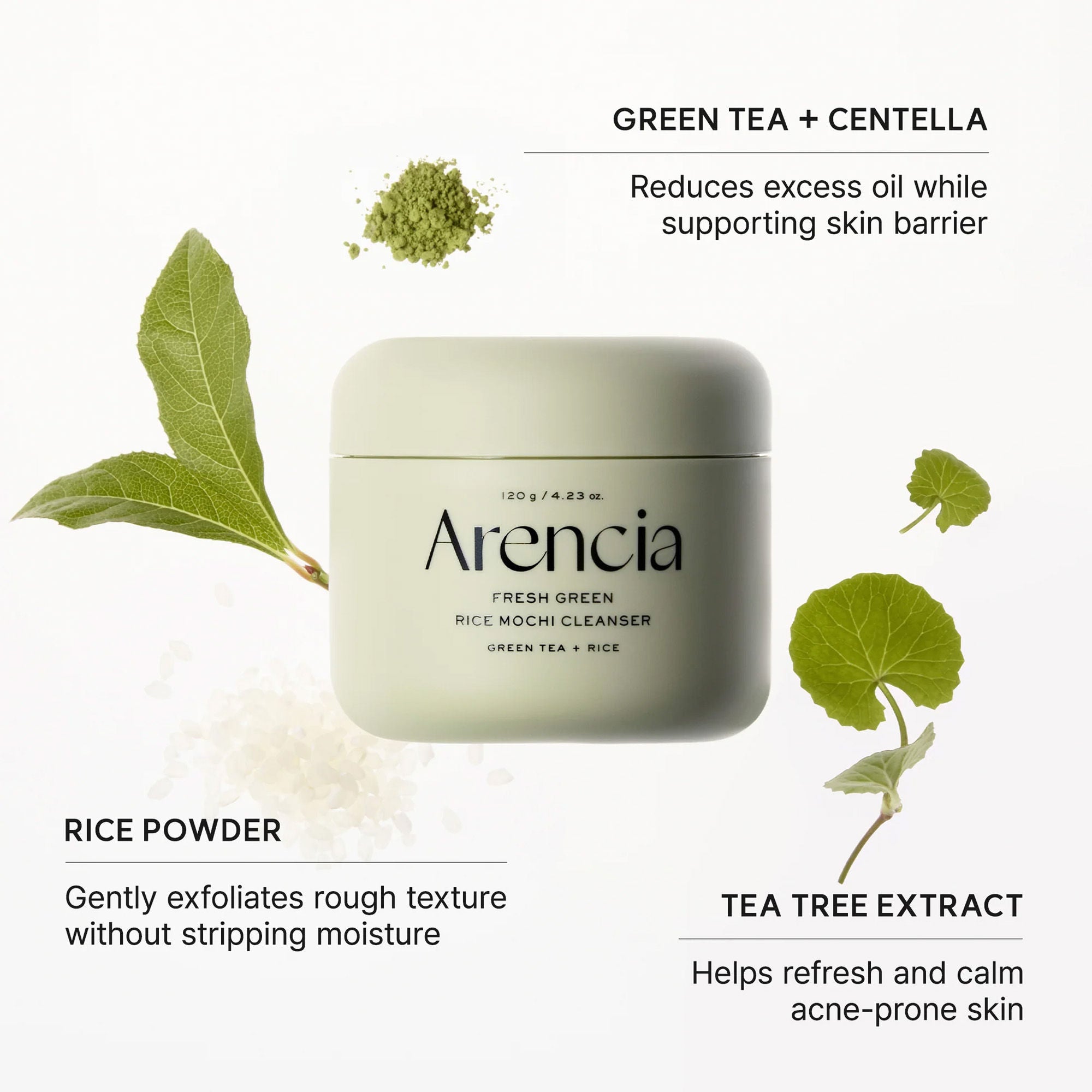 Fresh Green Rice Mochi Cleanser - Korean Cleanser, Mask & Makeup Remover, Reduces Blackheads