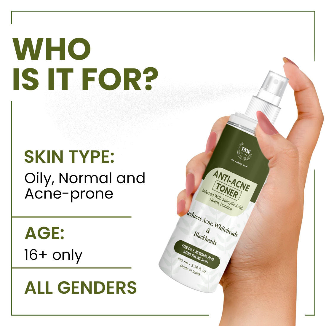 Anti Acne Toner with Salicylic acid, Controls sebum, Tightens pores