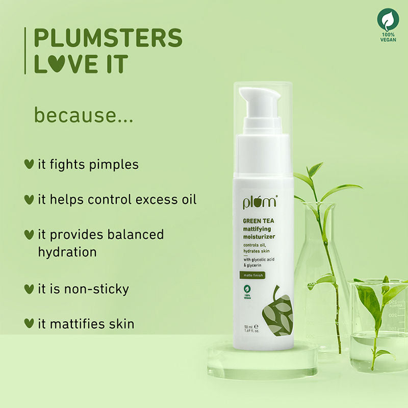 Green Tea Mattifying Moisturizer With Glycolic Acid & Glycerin For matte finish controls oil,hydrates skin