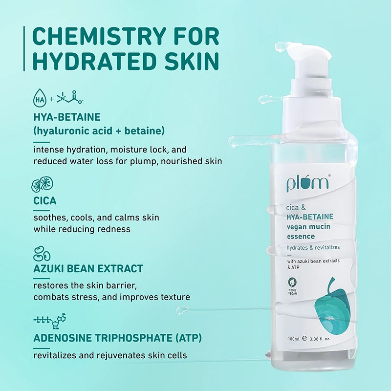 Vegan Mucin Essence with Cica & Hya-Betaine for Soothing, Multi-Layer 72-Hr Hydration