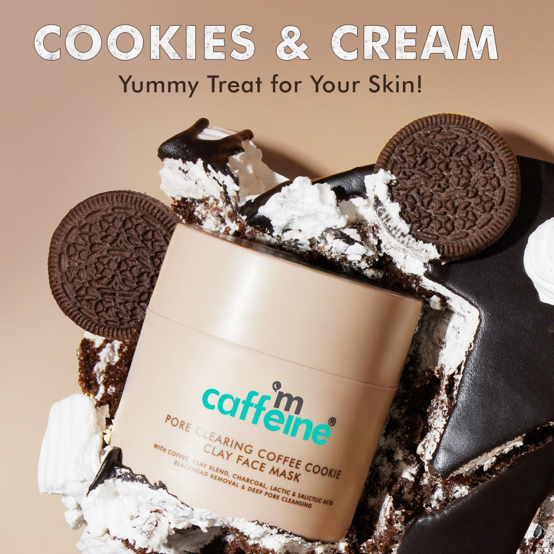 Pore Cleanse Coffee Cookie Detan Face Mask 9% AHA BHA, 3% Charcoal, Coffee Clay Mask