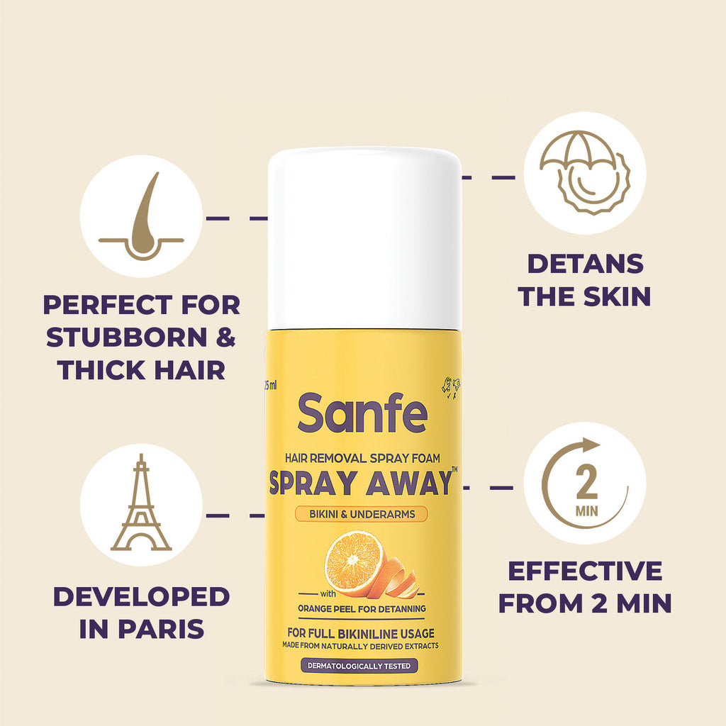 Hair Removal Spray Foam Spray Away Bikini & Underarms With Orange Peel For Detanning