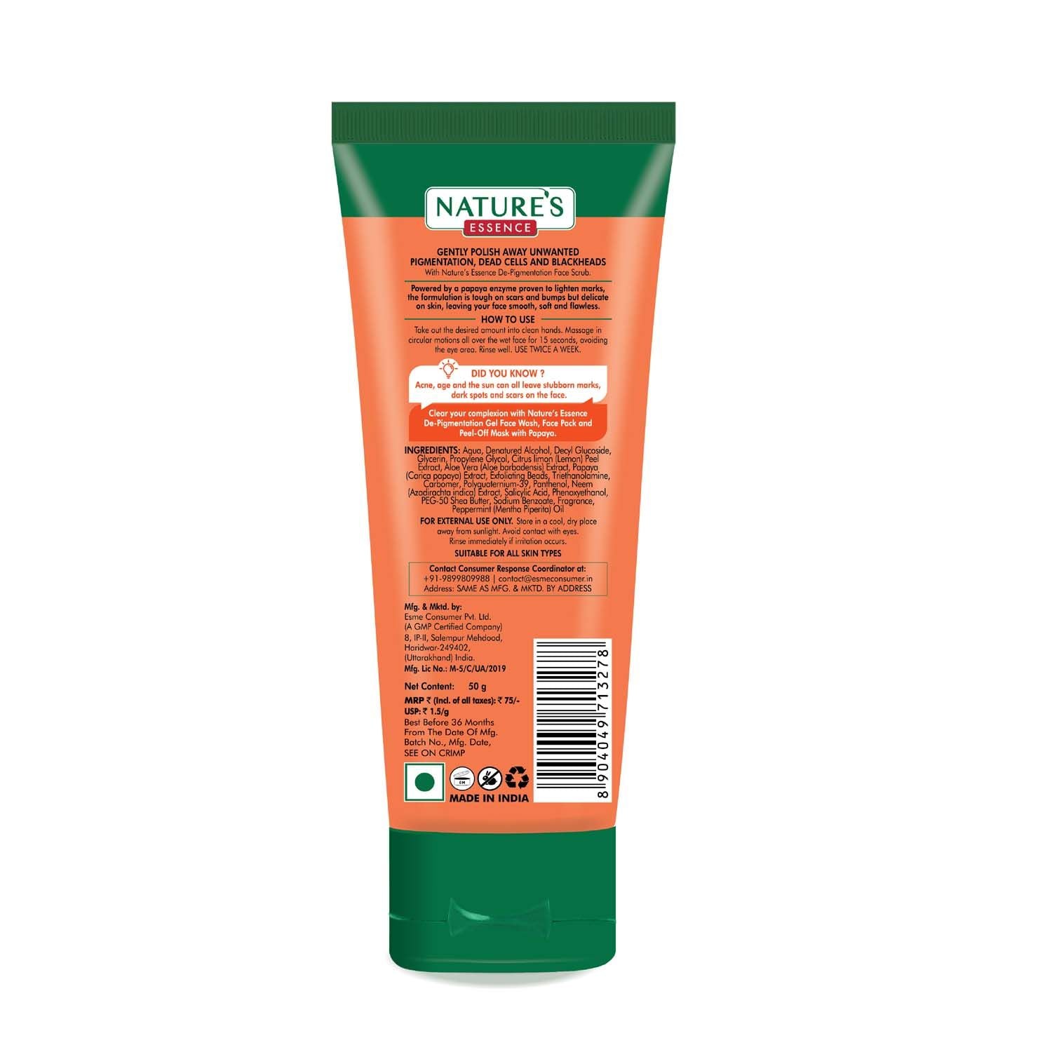 De-Pigmentation Face Scrub for Women Papaya Face Scrub, Orange