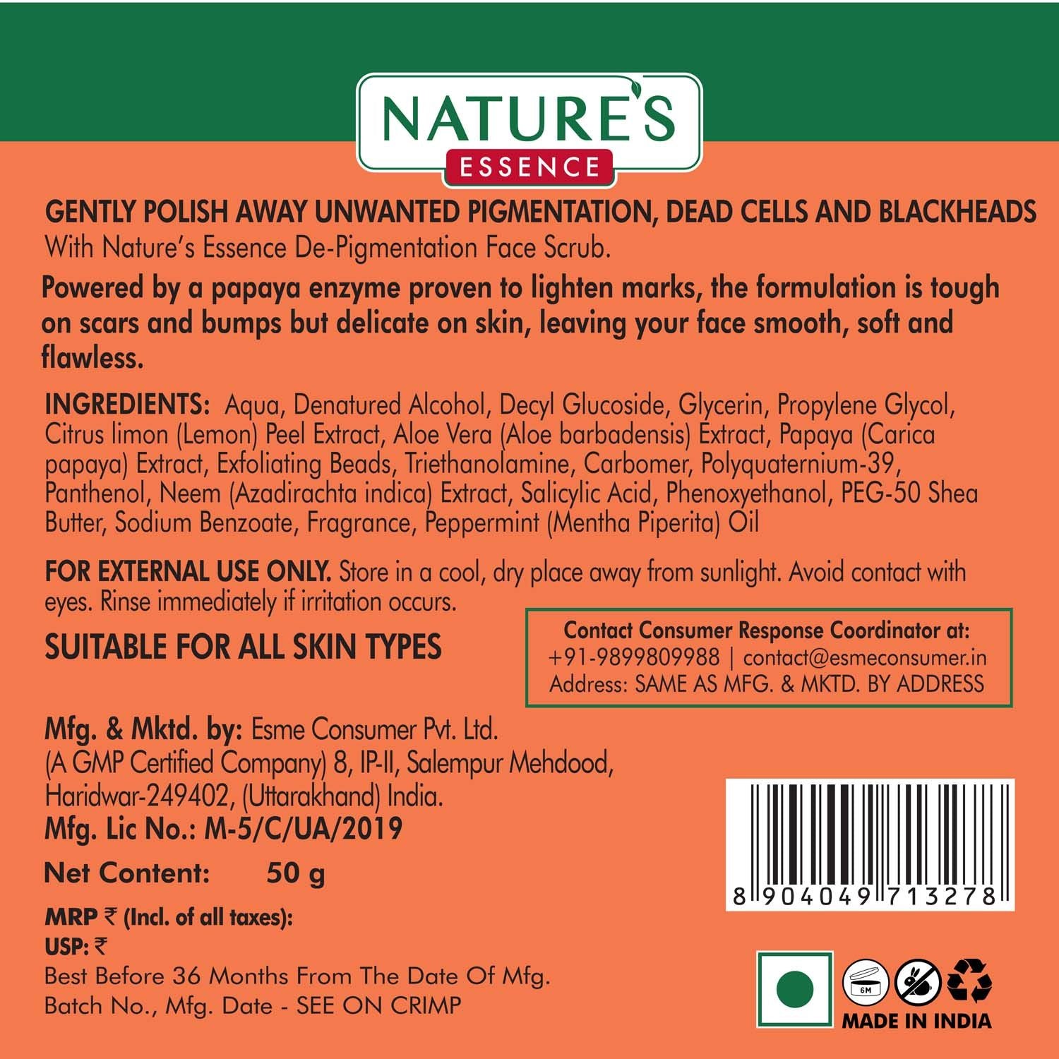 De-Pigmentation Face Scrub for Women Papaya Face Scrub, Orange