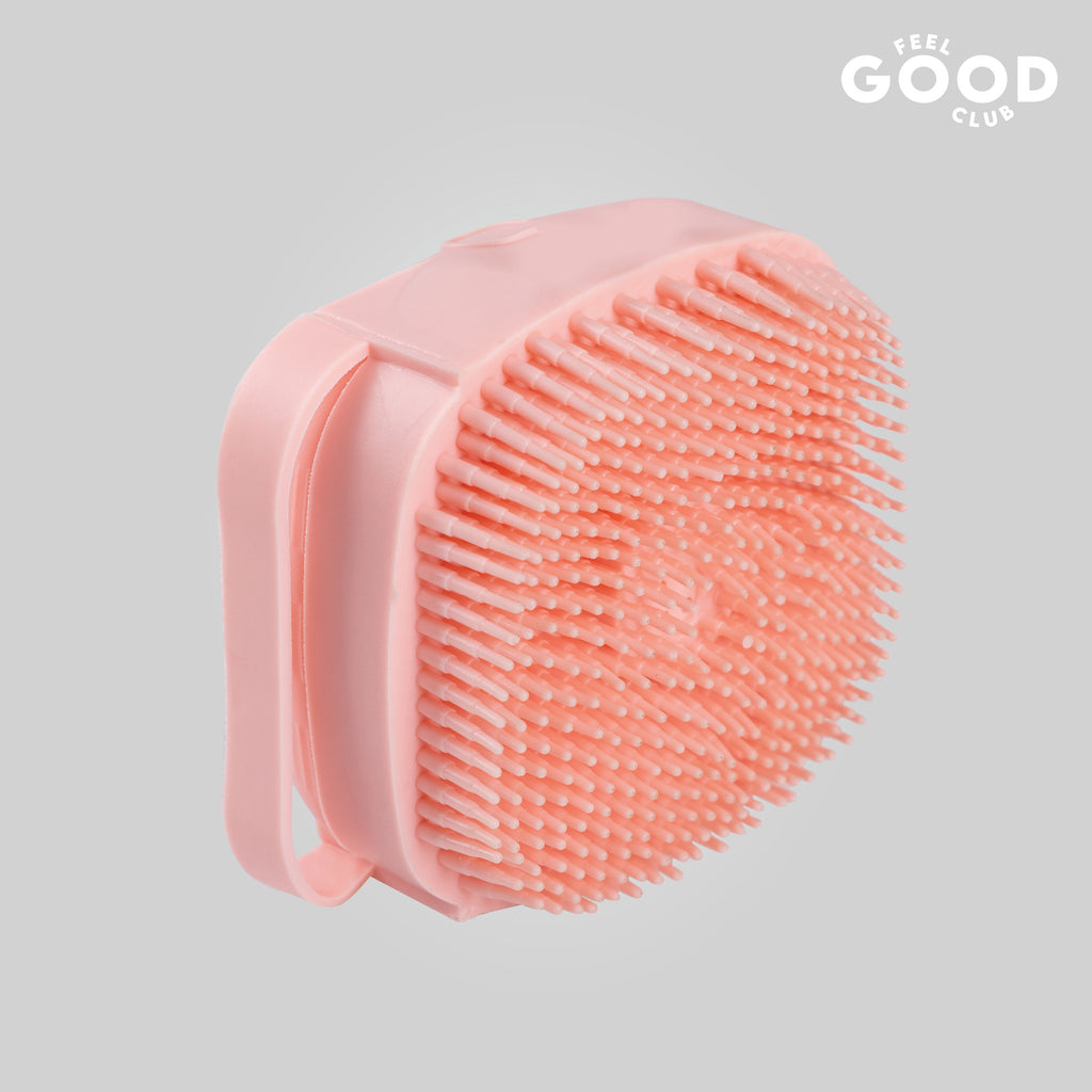 Pink Silicone Body Scrubber Loofah Bath Brush With Built-in Shower Gel/Soap Dispenser