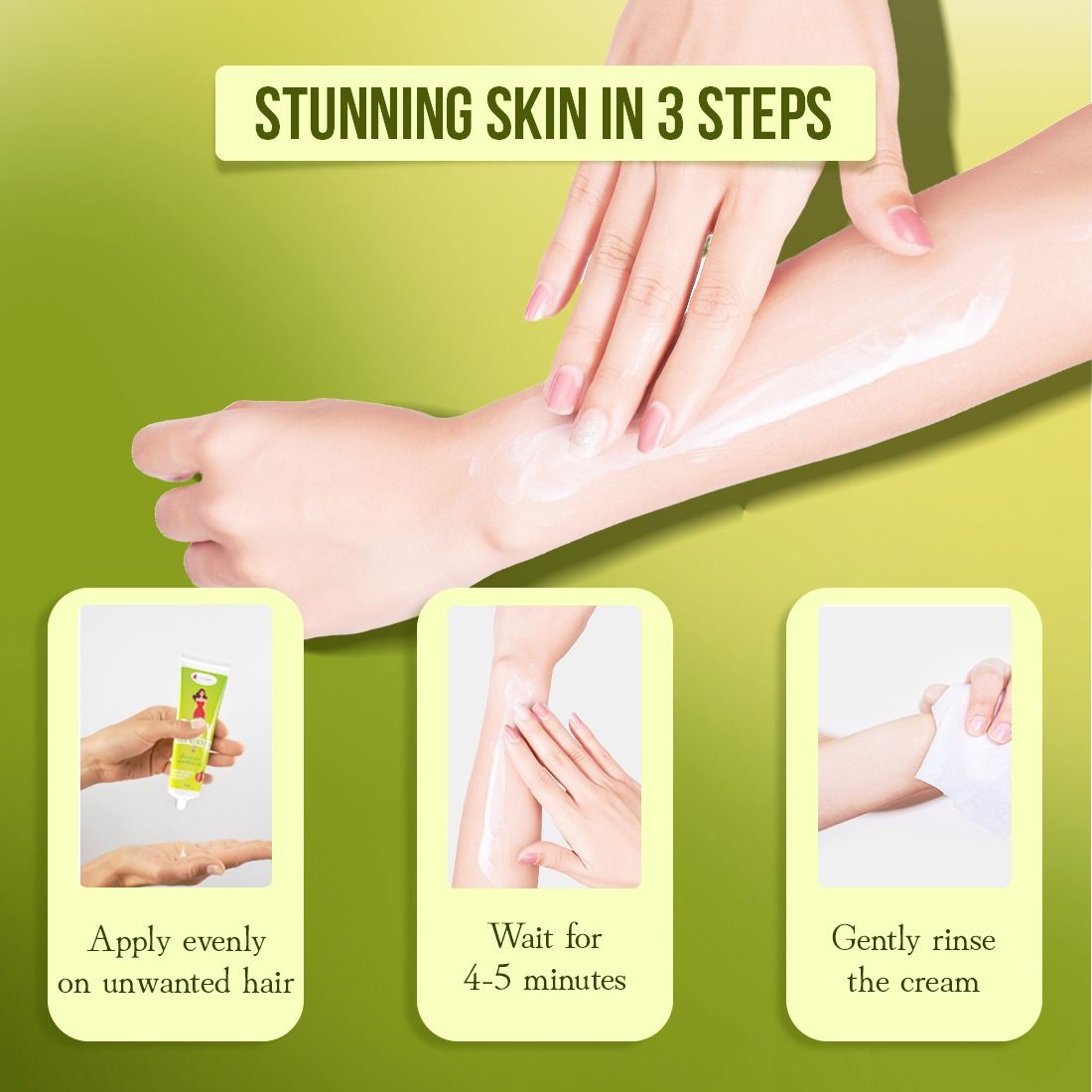 Body Hair Remover Cream - Strawberry, Vitamin E & Almond Oil