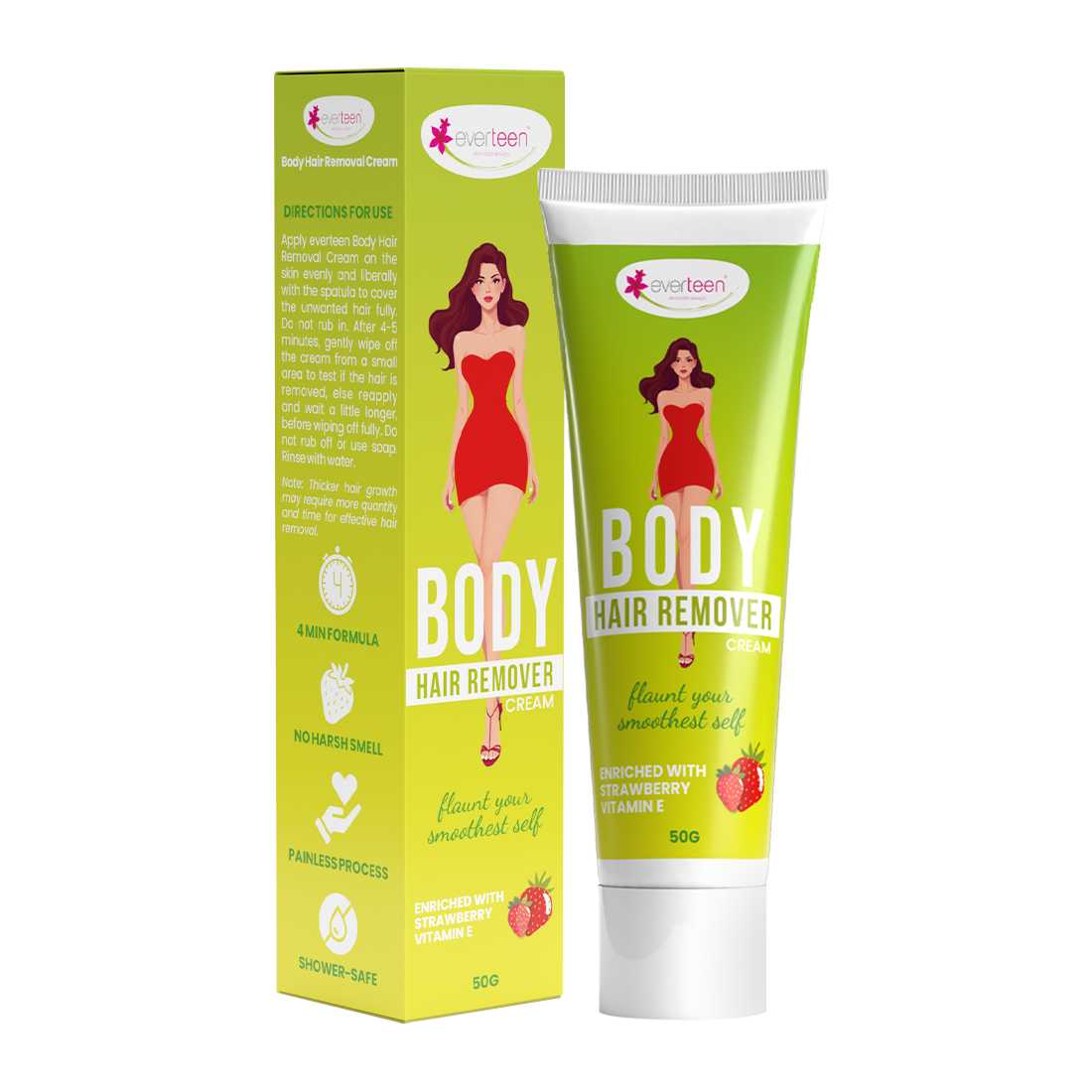 Body Hair Remover Cream - Strawberry, Vitamin E & Almond Oil - 50g