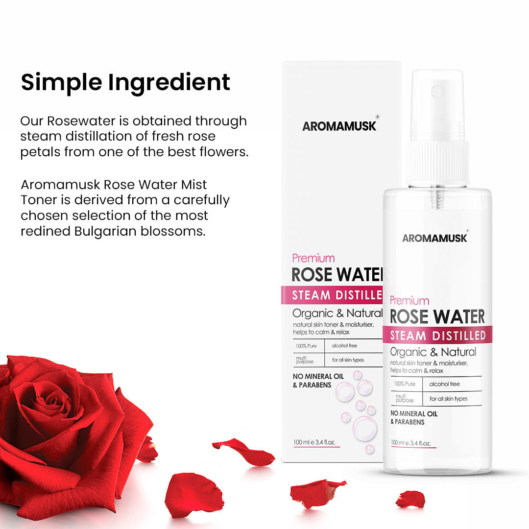 100% Organic & Natural Premium Rose Water For Face & Skin