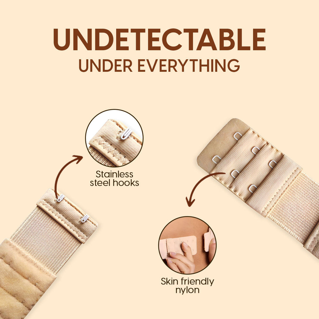 Bra Extender Stretchable Elastic Extension Strap Adjustable Buckle Clasp 2 Hook 3 Eye - Beige
