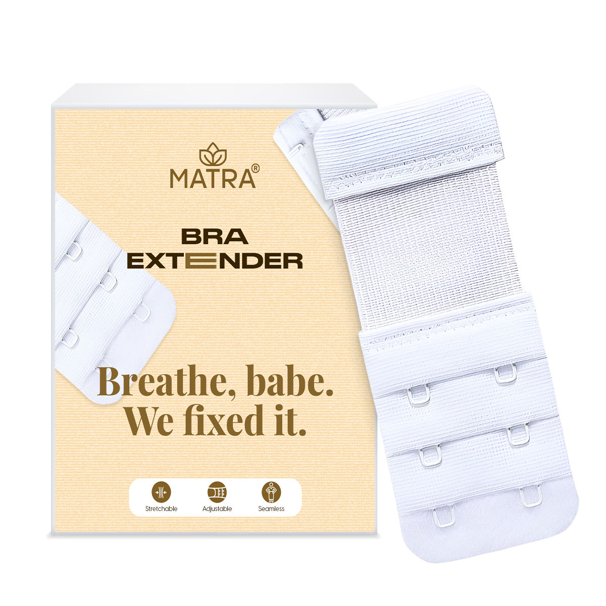 Bra Extender Stretchable Elastic Extension Strap Adjustable Buckle Clasp 2 Hook 3 Eye - White