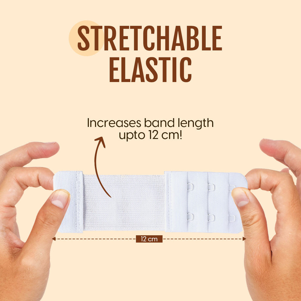Bra Extender Stretchable Elastic Extension Strap Adjustable Buckle Clasp 2 Hook 3 Eye - White