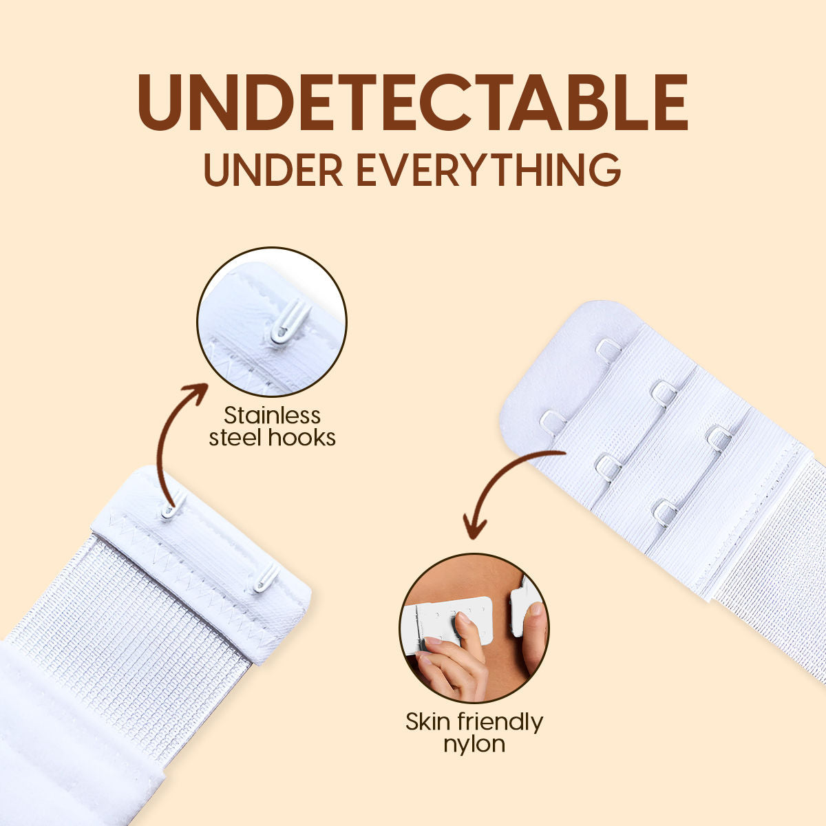 Bra Extender Stretchable Elastic Extension Adjustable Strap 2 Hook 3 Eye White Beige Black