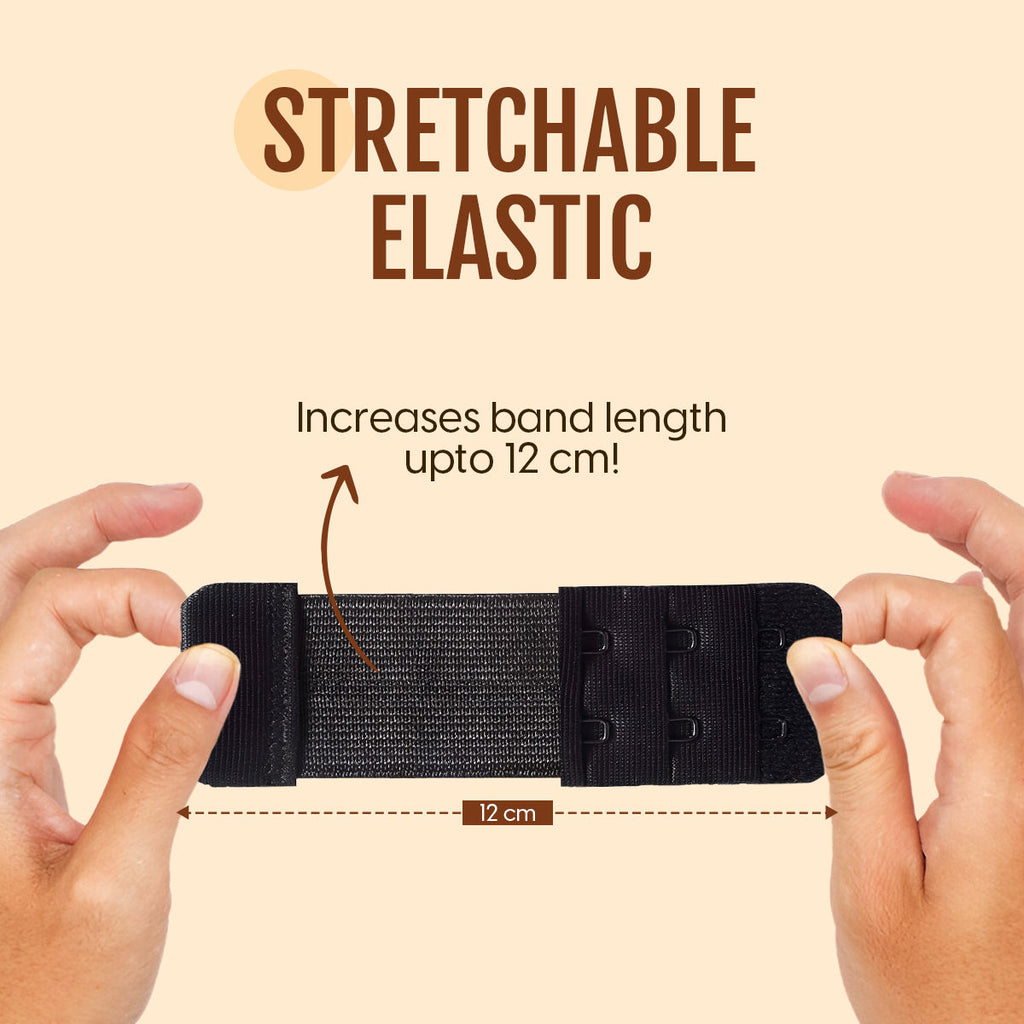 Bra Extender Stretchable Elastic Extension Strap Adjustable Buckle 2 Hook 3 Eye Beige Black