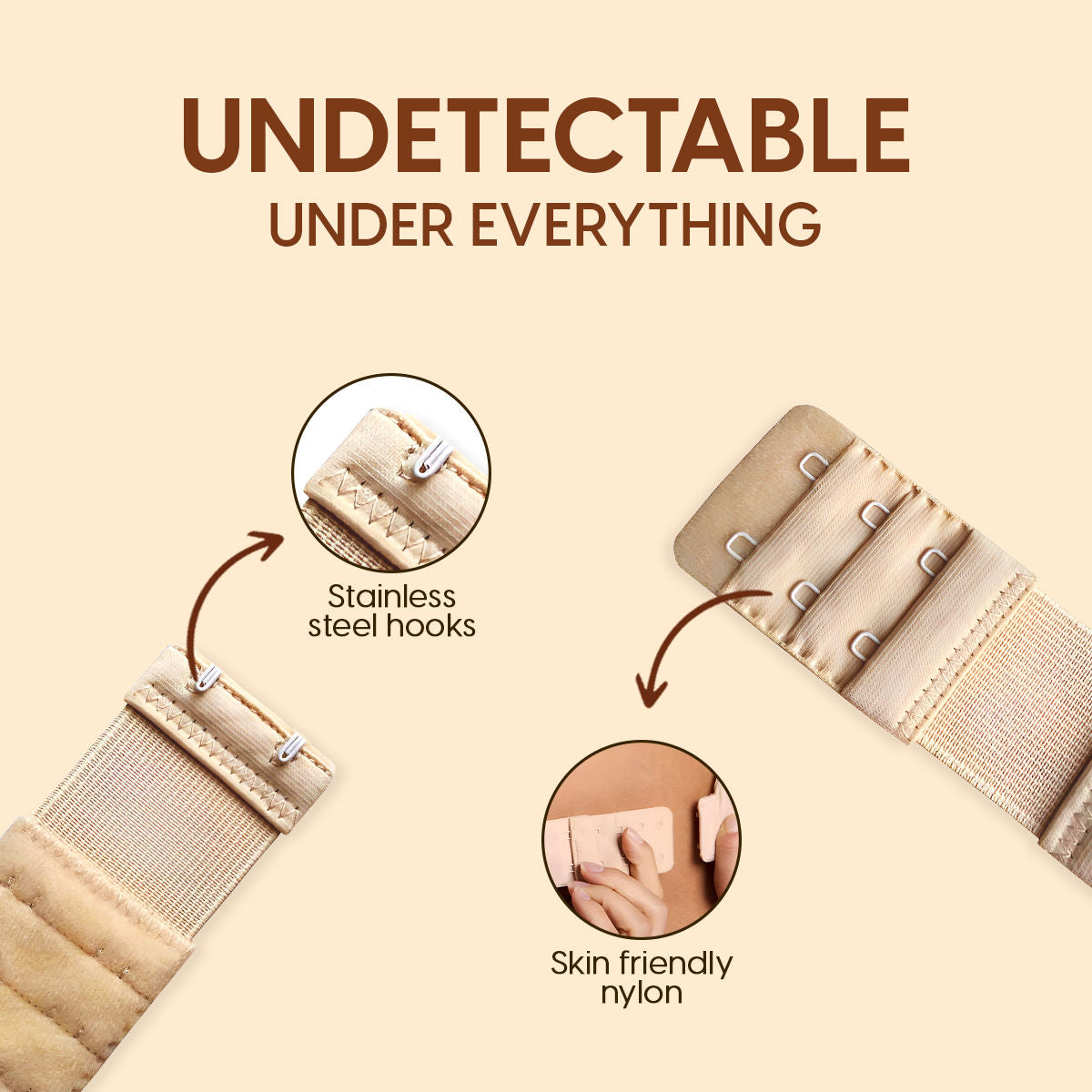 Bra Extender Stretchable Elastic Extension Strap Adjustable Buckle 2 Hook 3 Eye Beige White