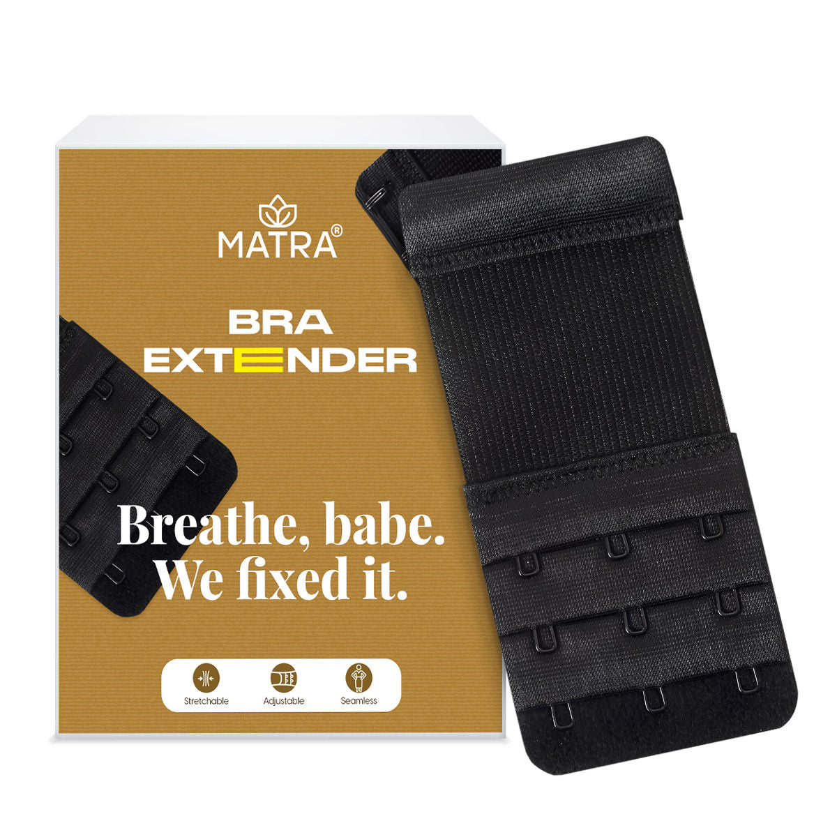 Bra Extender Stretchable Elastic Extension Strap Adjustable Buckle Clasp 3 Hook 3 Eye - Black