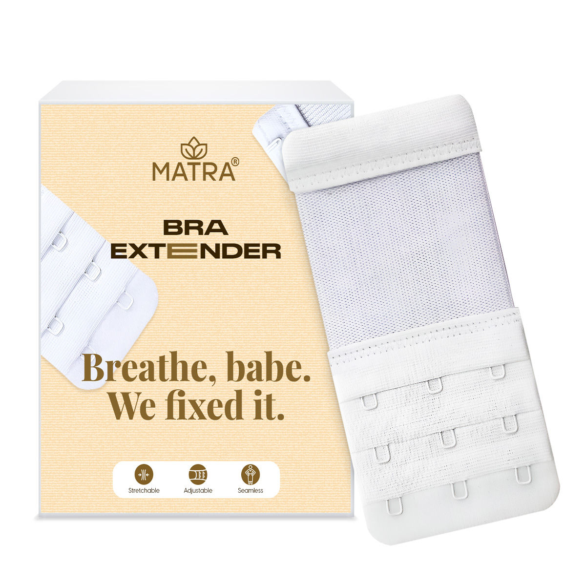 Bra Extender Stretchable Elastic Extension Strap Adjustable Buckle Clasp 3 Hook 3 Eye - White