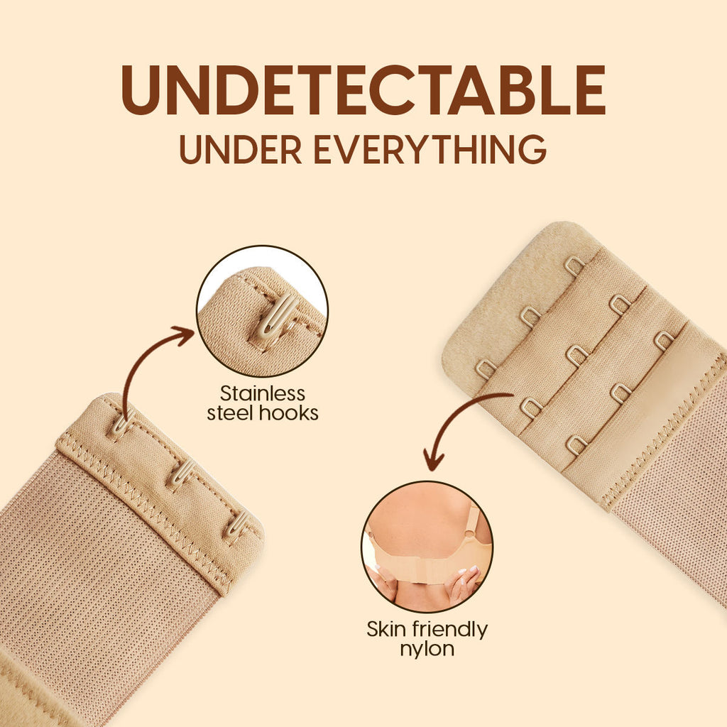 Bra Extender Stretchable Elastic Extension Strap Adjustable Buckle 3 Hook 3 Eye Beige Black