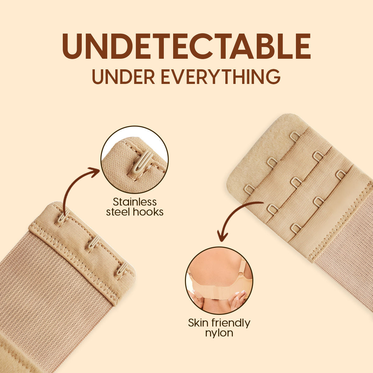 Bra Extender Stretchable Elastic Extension Strap Adjustable Buckle 3 Hook 3 Eye Beige Black
