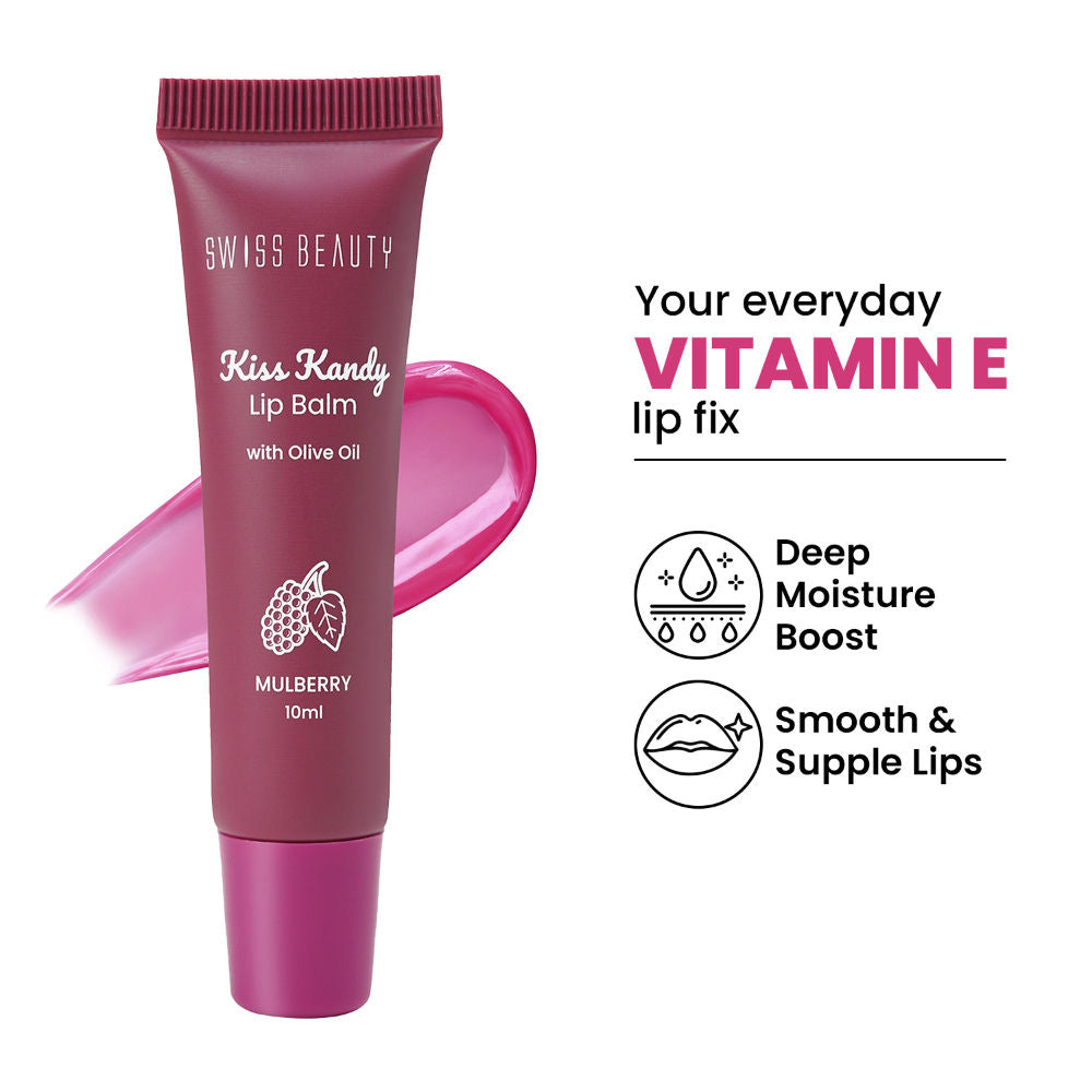 Kiss Kandy Tinted Lip Balm, Non-Sticky with Olive Oil & Vitamin E - 04 Mulberry