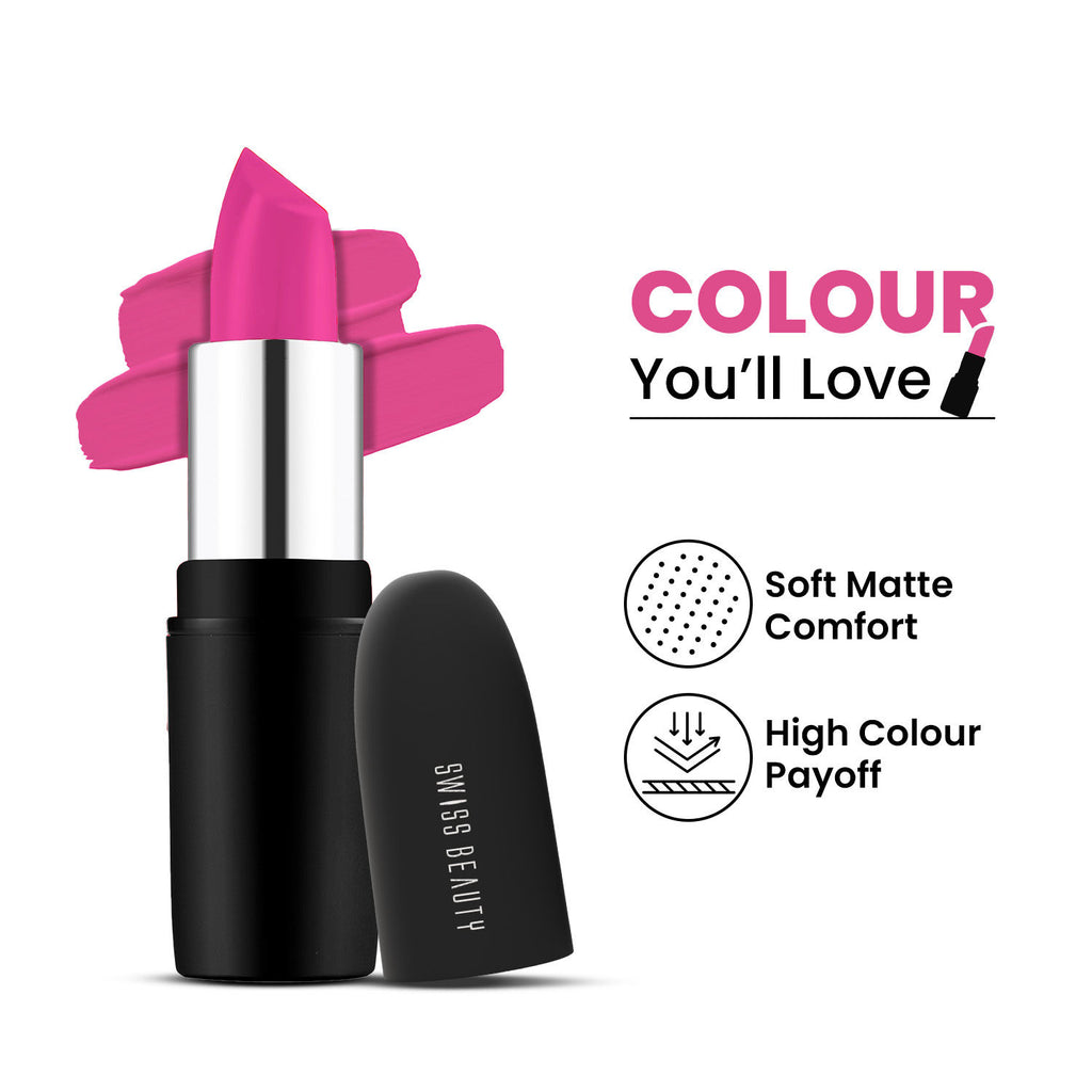 Pure Matte Lipstick , Non-Drying, Smooth Glide, Long Lasting - 205 Lush Pink