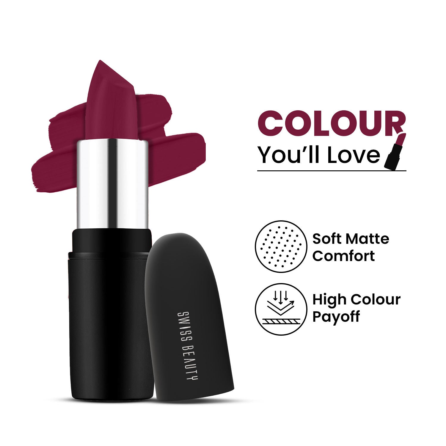 Pure Matte Lipstick , Non-Drying, Smooth Glide, Long Lasting - 207 Raspberry