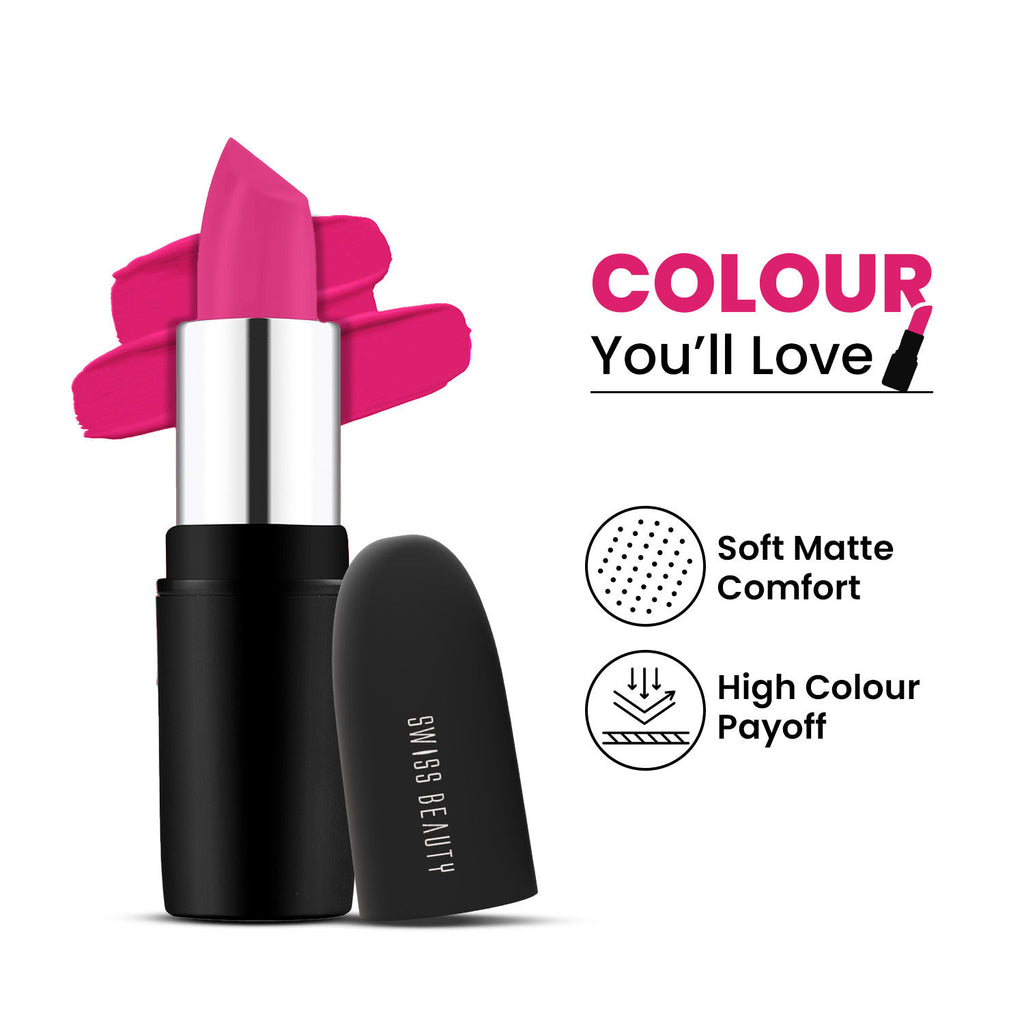 Pure Matte Lipstick , Non-Drying, Smooth Glide, Long Lasting - 218 Pixie Pink