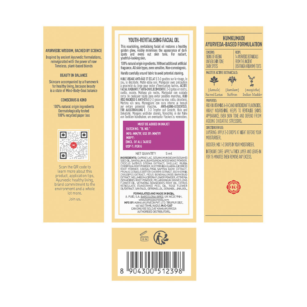 Kumkumadi Youth - Revitalising Facial Oil, For Uneven Skin & Dark Spot Removal