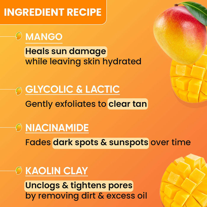 Mango Detan Clay Mask, With Alpha-Arbutin & Niacinamide, Clear Tan, Easy to Rinse Formula