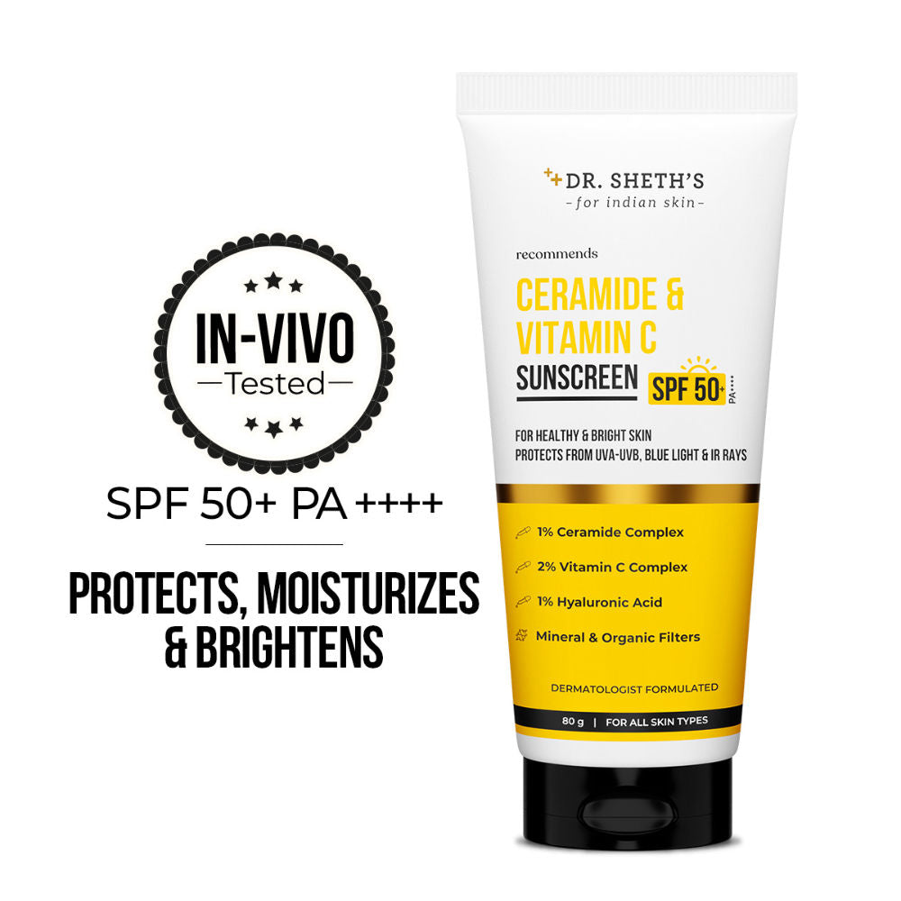Ceramide & Vitamin C Sunscreen SPF 50+ PA++++ In-Vivo Tested for Bright Skin - 80g