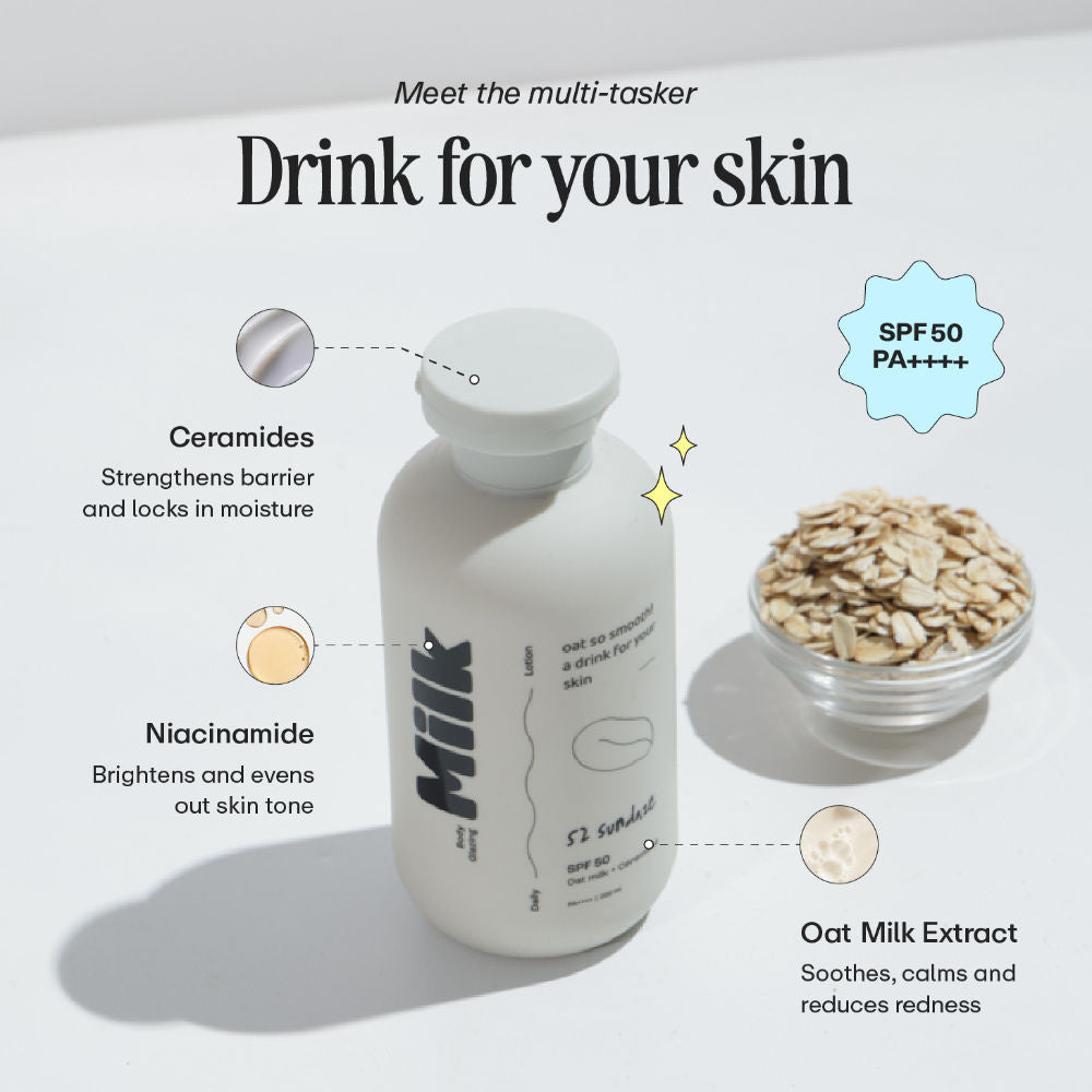 Body Glazing Milk SPF 50+ PA++++ Sunscreen Body Lotion, Moisturizes & Prevents Tan
