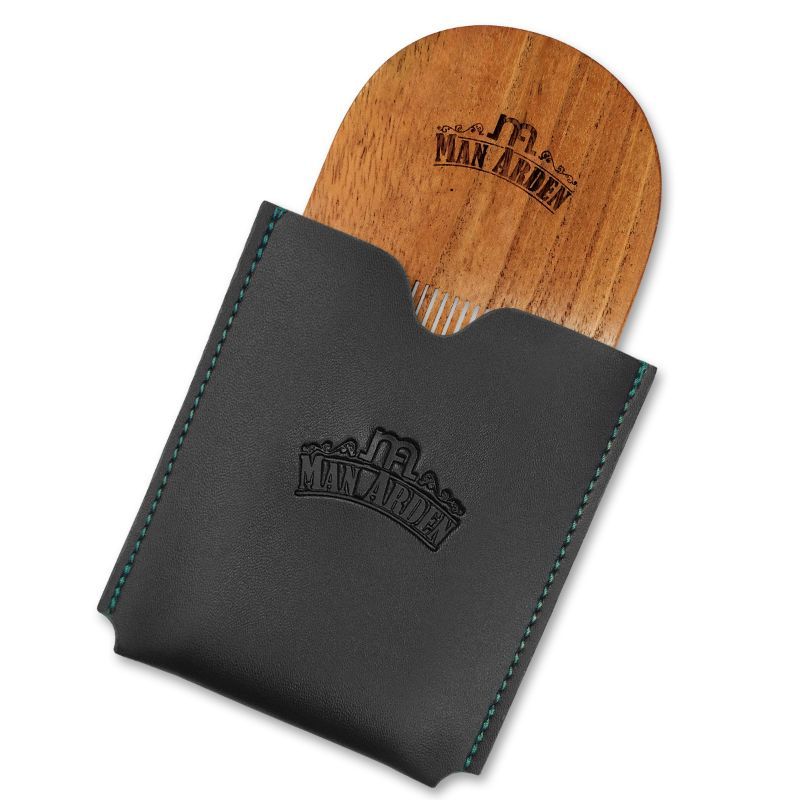 Pure Neem Wooden U Shaped Beard Comb With Premium Faux Leather Pouch