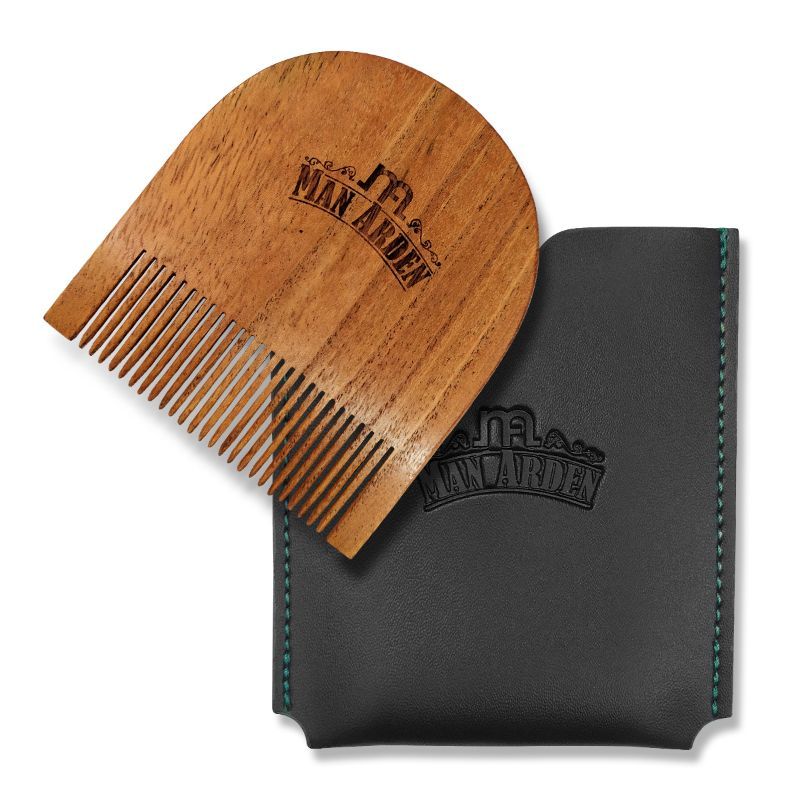 Pure Neem Wooden U Shaped Beard Comb With Premium Faux Leather Pouch