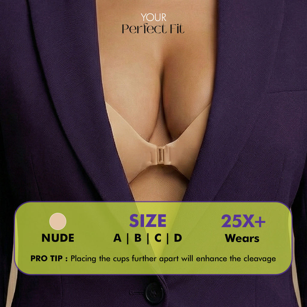 Polka Adhesive Stick-On Cleavage Bra - Reusable Invisible Strapless Bra Nude (C Cup)