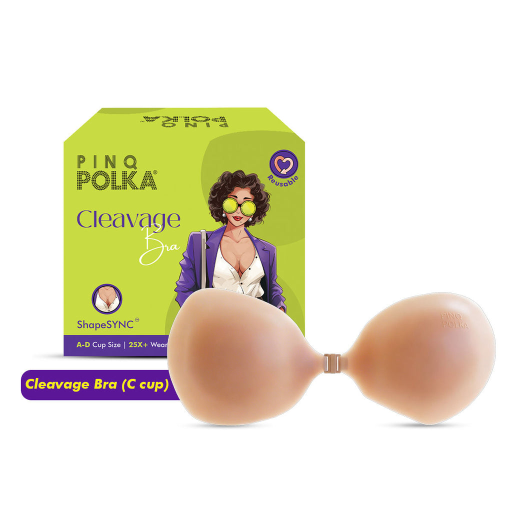 Polka Adhesive Stick-On Cleavage Bra - Reusable Invisible Strapless Bra Nude (C Cup)