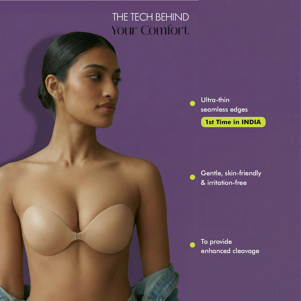 Polka Adhesive Stick-On Cleavage Bra - Reusable Invisible Strapless Bra Nude (C Cup)