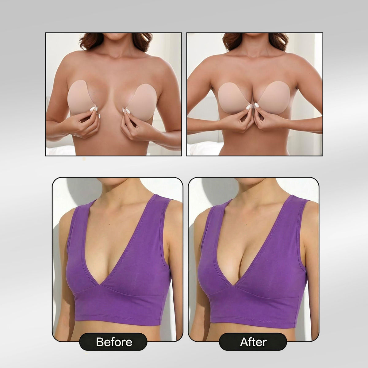 Polka Adhesive Stick-On Cleavage Bra - Reusable Invisible Strapless Bra Nude (C Cup)